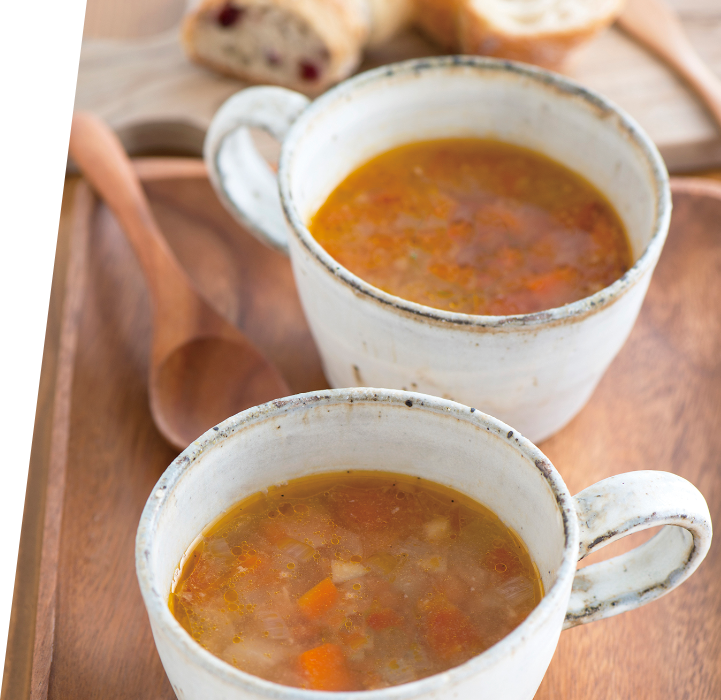 富岡町近隣で採れる野菜をふんだんに使用したヘルシーなスープ。